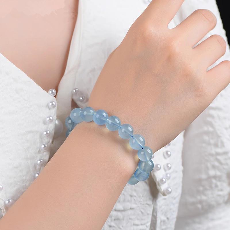 Blue Aquamarine & Crystal Bead Bracelet - Unisex Sapphire Gift