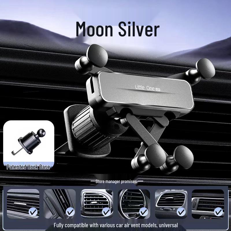 Universal Car Phone Holder with Air Vent Gravity Linkage and Dashboard Suction Cup