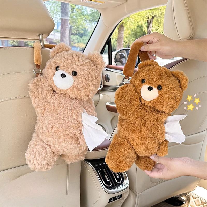 Car Universal Tissue Box Pet Cute Creative Hanging Tissue Holder Plush Vehicle Tissue Case Paper Box Cute Car Accessories