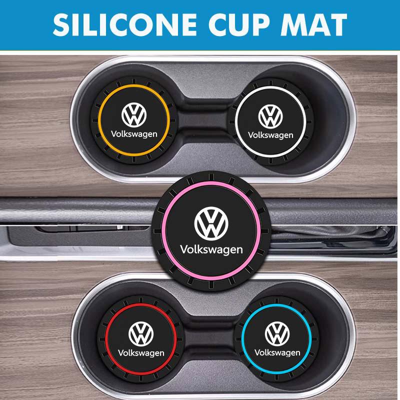 Valve Stems Caps For Volkswagen VW 2Pcs Silicone Car Coaster Water Cup Slot Non-Slip Pad Drink Mat Golf 4 5 6 7 Polo Jetta Sagit Ox3