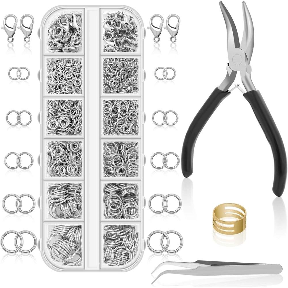 1200Pcs Jump Rings Kit With Lobster Clasps,Plier,Tweezer & Storage Box For DIY Necklace Bracelet Earring Jewelry Making Repair