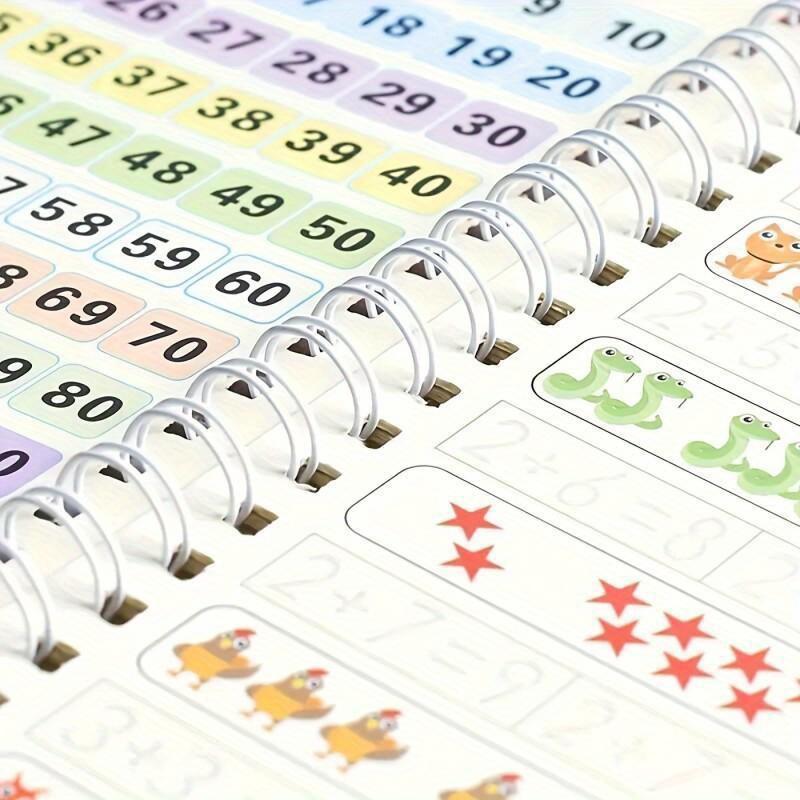 [Faddishdeal] Vier magische Schreibübungsbücher, magische Kalligrafie-Übungsbücher, die wiederverwendet werden können, Nachverfolgbücher (4 Bücher + 1 Stift + 8 Ersatzminen)