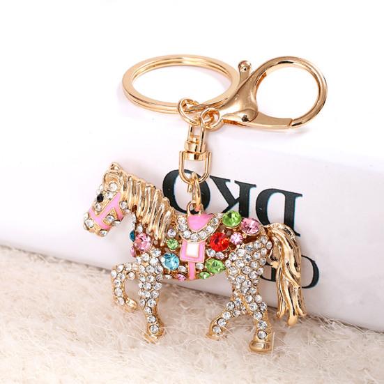 Sparkling Horse Keychain Colorful Rhinestone Enamel Horse Keychain Good Luck Horse Charm with Key Ring Gift for Friends Men Women