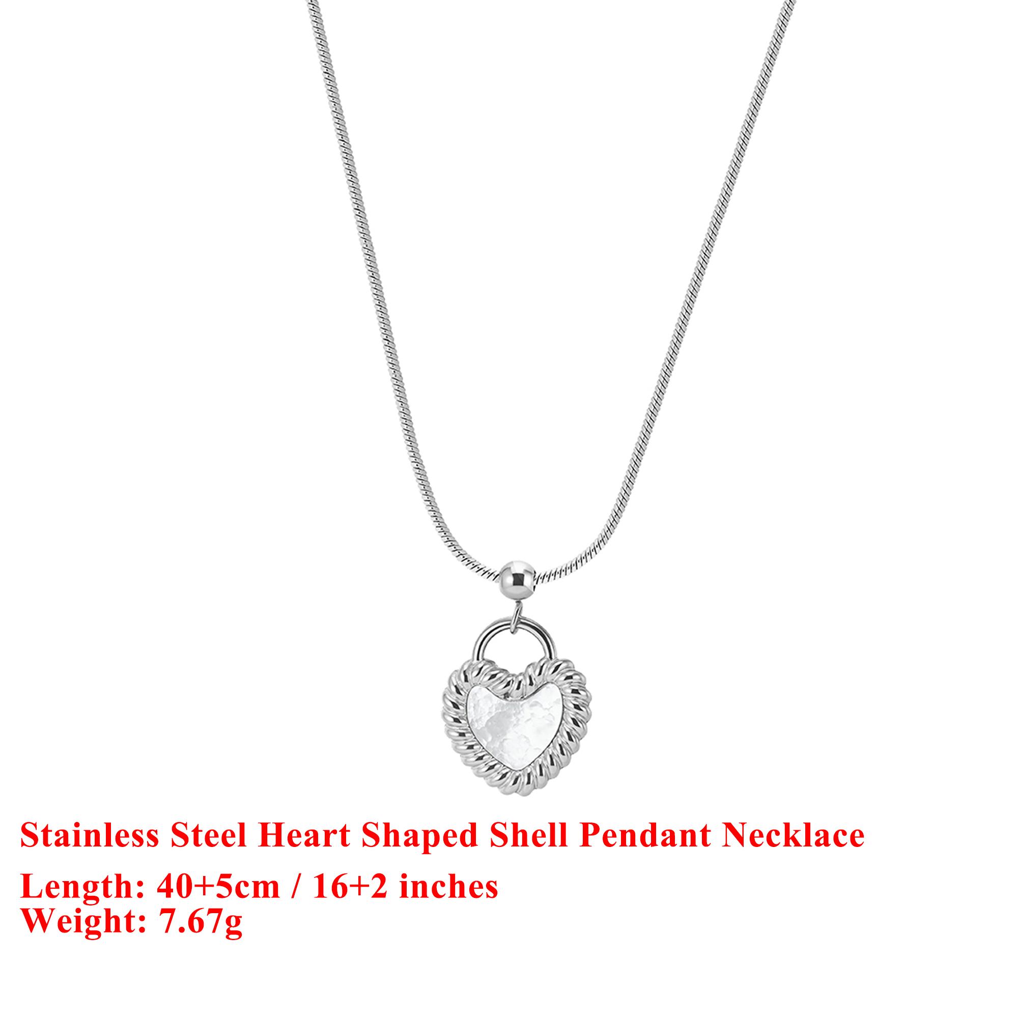 

EFFIE QUEEN Stainless Steel 18k Gold Heart Shaped Shell Pendant Necklace Natural Jewelry for Women Summer Beach Vacation STMN07 срібний