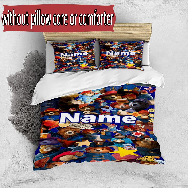 3pcs Duvet Cover Set (1*Duvet Cover + 2*Pillowcase, Without Core), Custom Name Paddington Bear Pattern Bedding Set, Home Bedroom Decor Gift