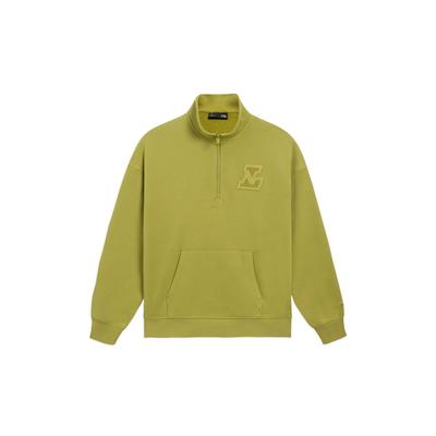 Li Ning Sports Lifestyle Series Solid Color Stand Collar Long Sleeve Pullover Sweatshirt Men Sweatshirt Long-Green-Branch AWDSA05-3