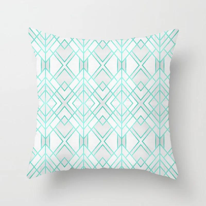 Nordic Mint Green Blue Geometric Stripe Cushion Cover Home Living Room Sofa Decoration Square Pillow   45x45cm