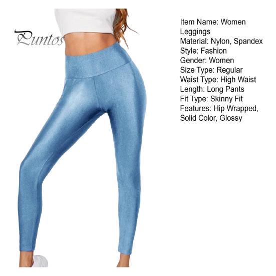 Leggings for kvinner med høy elastisitet Slim Fit Ensfarge Glanset Yogabukser med høy midje Vår Høst Aktiv slitasje