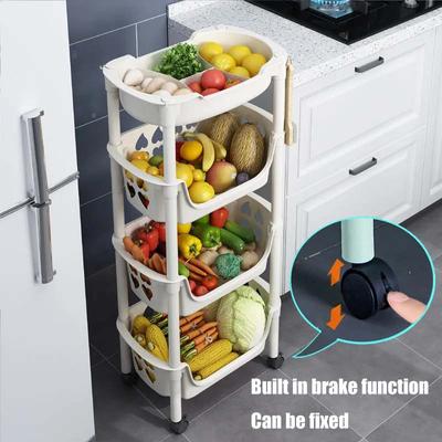 Kitchen Storage Rack Multi-layer Fruit Shelf Bathroom Organizer Supplies Vegetable Holder Basket Storage Movable Shelf with Wheels