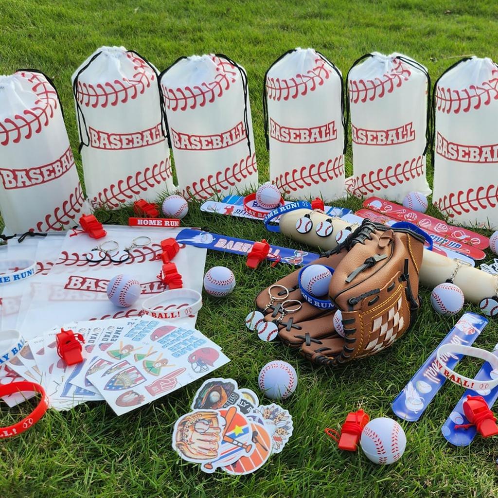 134 PCS Baseball Party Favors, 12 Set Goodie Bag, Mini Stress Balls, Baseball Stickers, Rubber Bracelets, Keychain, Tattoo Stickers, Slap Bracelets,