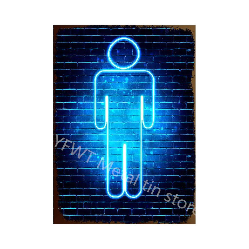 Vintage Colorful Neon Toilet Sign Sexy Woman Plaque Vintage Tin Sign Retro Metal Sign Decorative Plaque Wall Decor