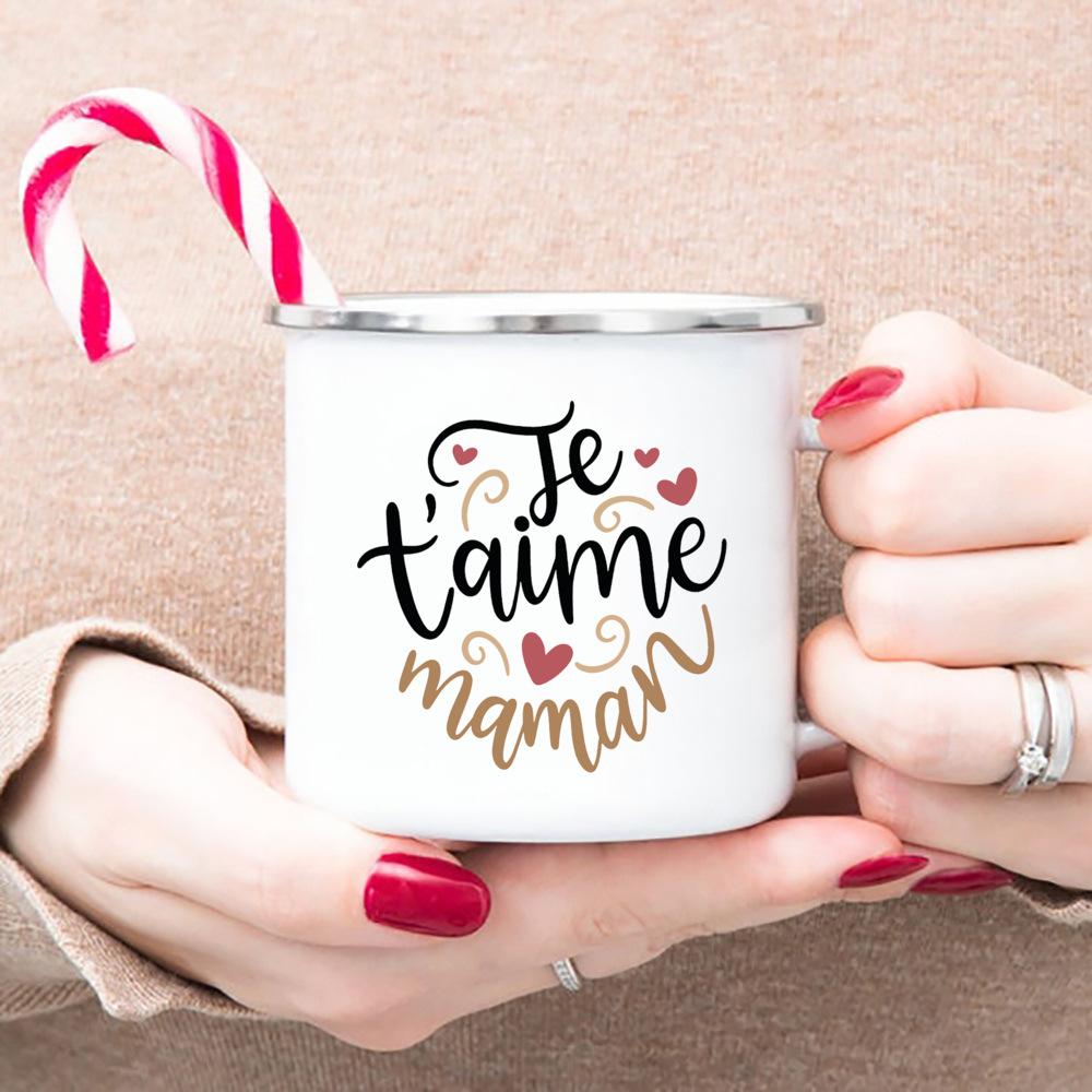 Creative Coffee Cups I Love You Mama Print Enamel Mug Camping Mugs Retro Handle Drinkware The Best Mother's Day Gifts for Women