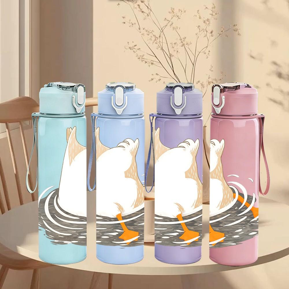 1PC Swan Bird Water Scene Art Print 750ml Color Plastic Sports Water Bottle Leakproof Flip Straw Lid Suitable for Sports Office Home Use