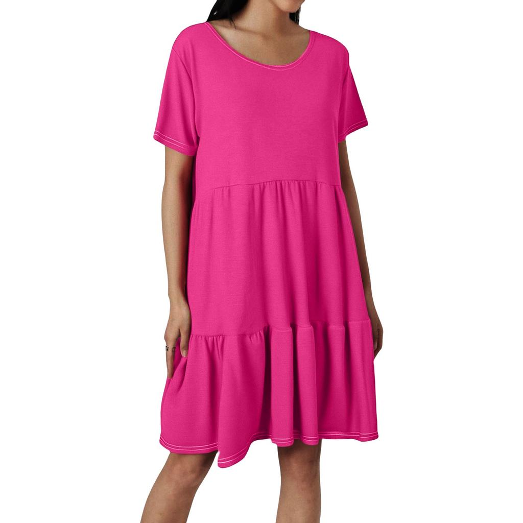 Women's Fashion Casual Round Neck Short Sleeve Ruffle Dresses