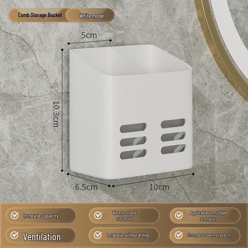 Bathroom Wall-Mounted Storage Rack for Cosmetics, Comb, Toothpaste, Toothbrush, and Chopsticks - Punch-Free and Drainable.