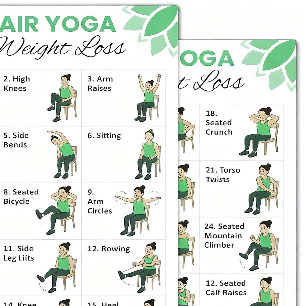 2 PCS Yoga Poster Home Exercise Gym Yoga 30 Day Chair Weight Loss Yoga Exercise Plan  Chart Pose Health Poster