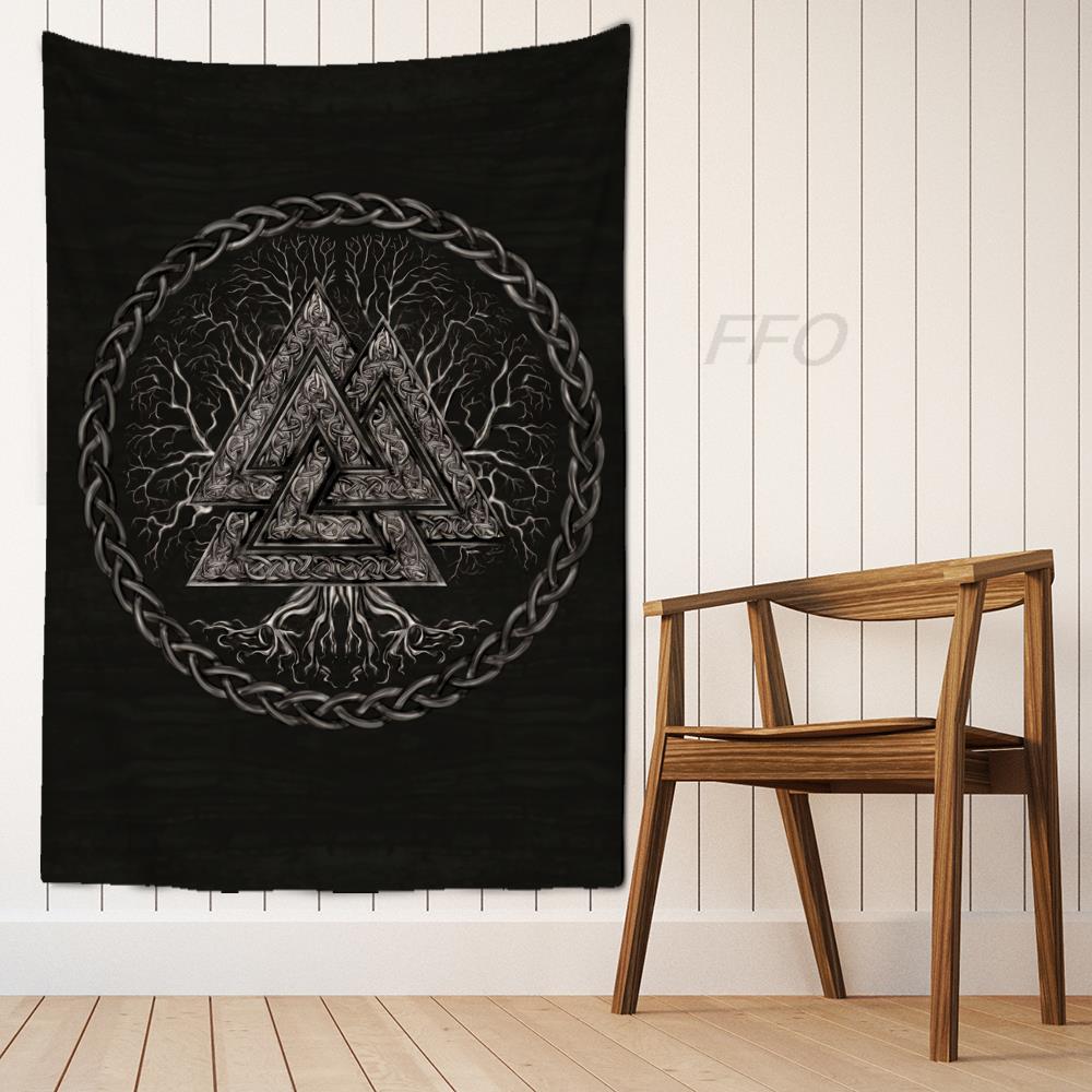 Viking Helmet Skull Tapestry Hammer Odin Mythology Print Wall Hanging Nordic Home Bedroom Living Room Decor