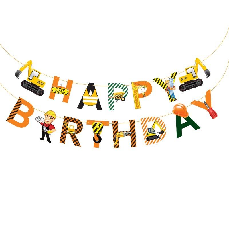 Грузовик-трактор Красные огни Украшение для вечеринки Строительный грузовик Подвесной баннер Строительная тематика Баннер на день рождения