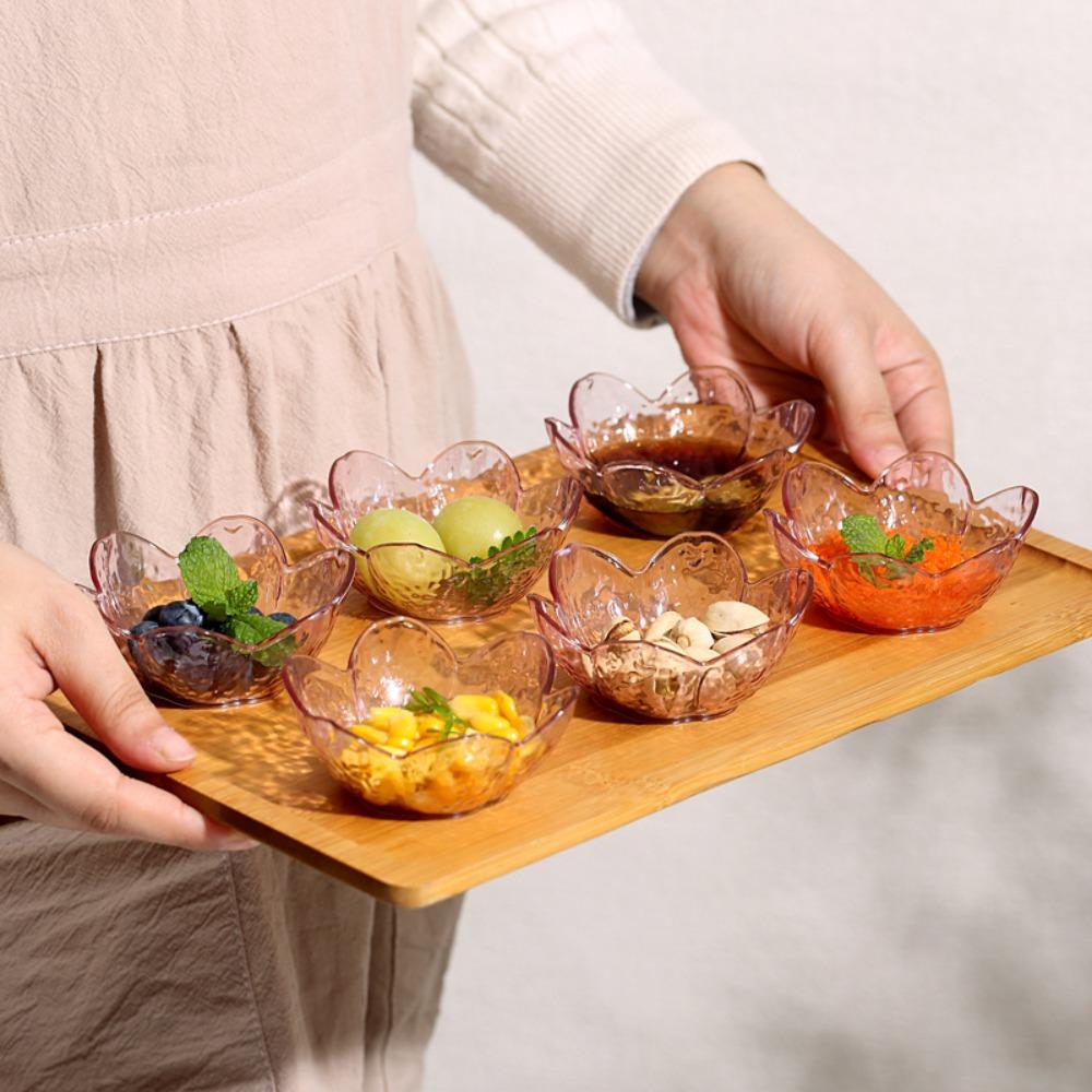 8pcs Hammer Pattern Seasoning Dish Transparent Fruit Salad Bowl Sauce Bowl Ice Cream