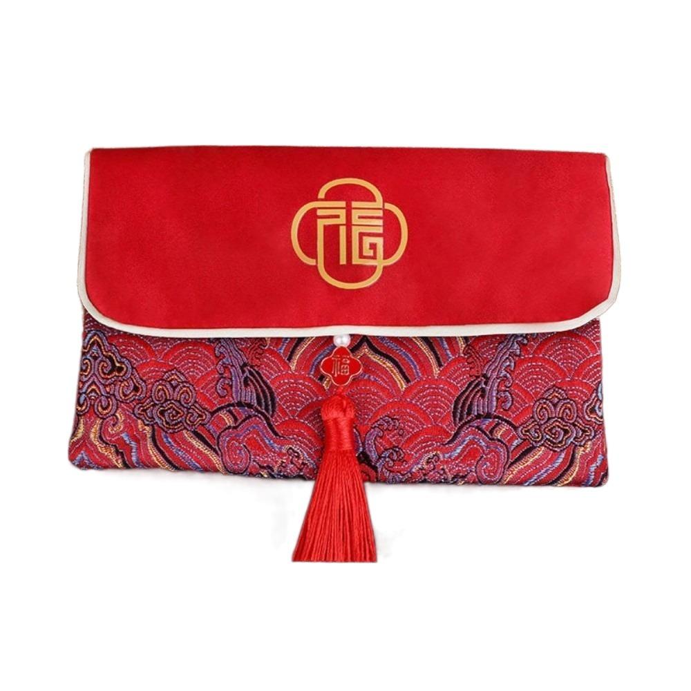 Embroidery Hongbao Blessing Words New Year Red Pockets Large Capacity Brocade Red Envelop  Wedding