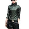 Magliette a maniche lunghe sexy alla moda da donna, in similpelle, con collo alto e top in velluto