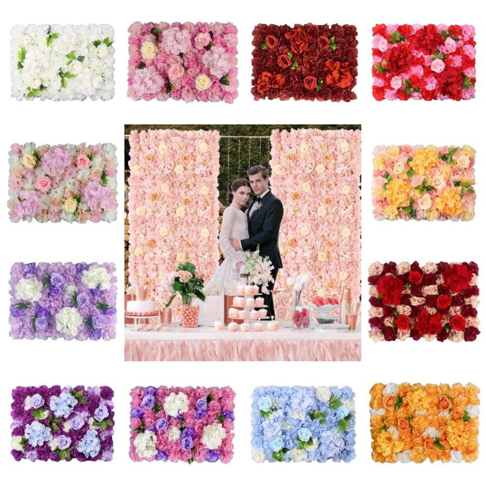 Realistic Artificial Flower Wall Panels 60X40cm Rose Wedding Background  Birthday Party