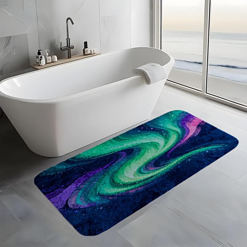 Northern Lights Printed Flannel Doormat With Galaxy Swirl And Star Design Soft Non Slip Welcome Mat For Home Entryway Decor