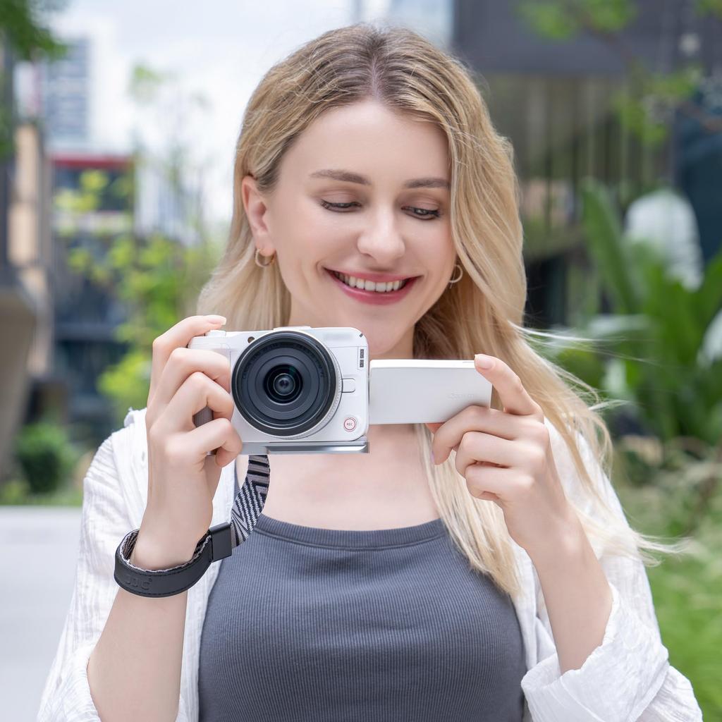 JJC Metal Hand Grip for Canon EOS R50V Easy Battery Screw On the and Compatible with Microphones and LED Fill Silver L-Shaped Camera, Replacement,