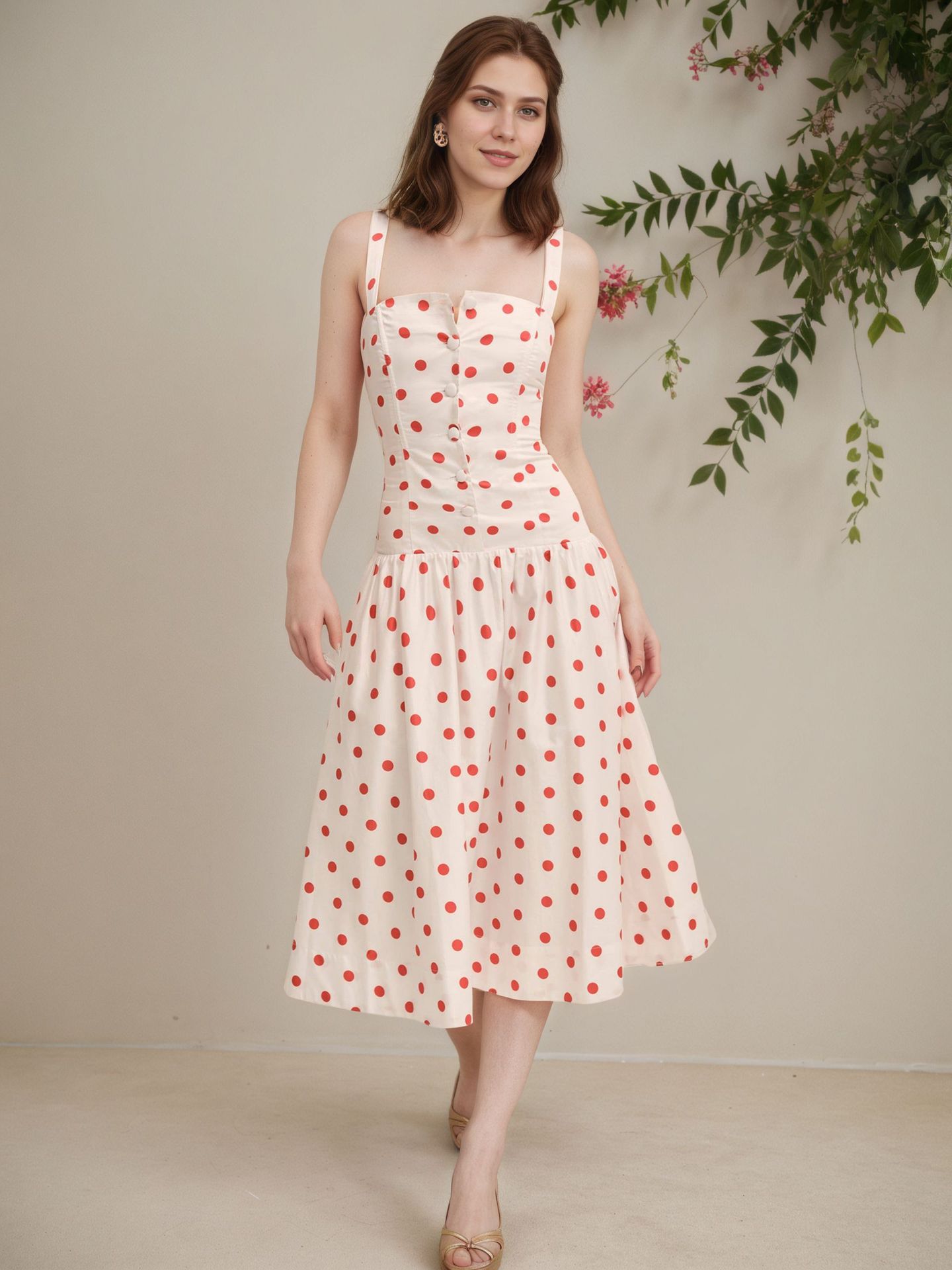 French European and American temperament slim-fitting suspender polka dot long dress fashionable waist dress spring and summer vacation skirt european and american code s