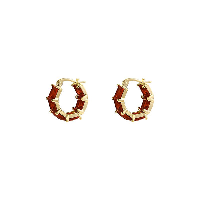 Elegant Angora Red Zircon Square Earrings - Sophisticated and Versatile Design