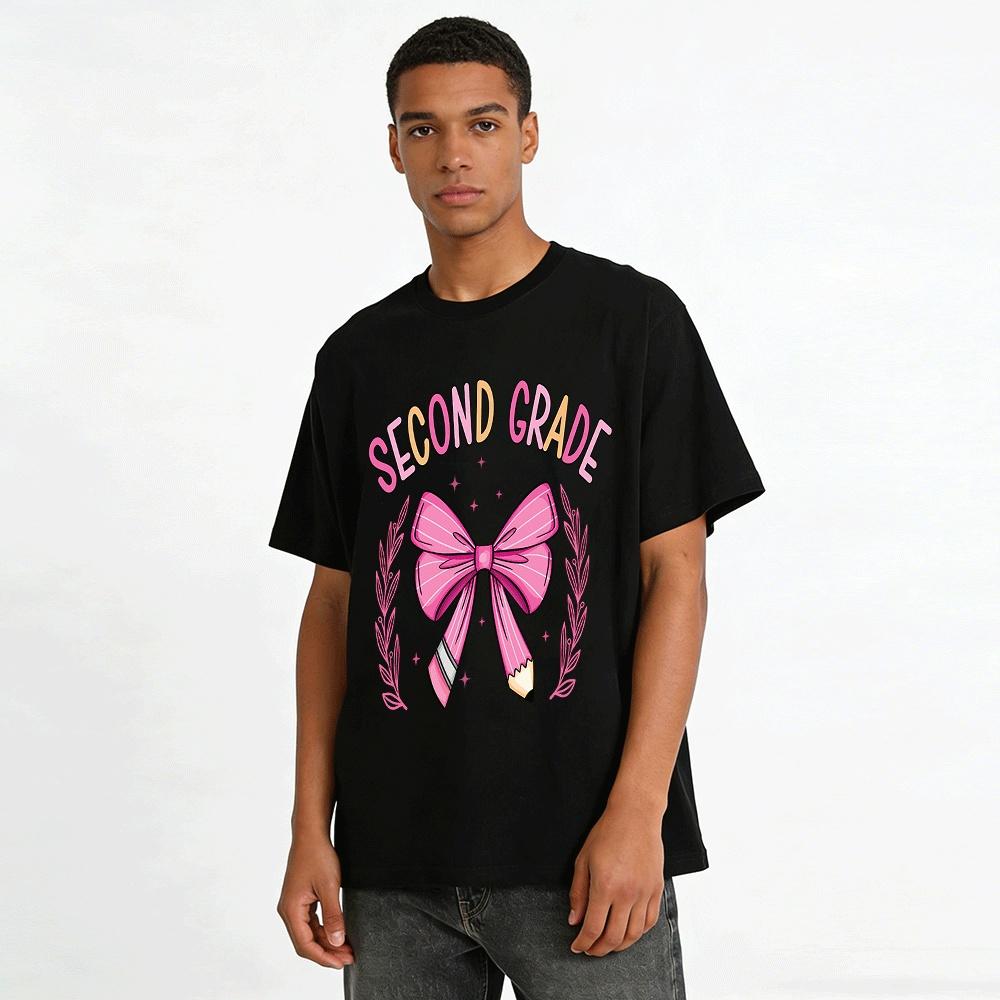 Cute Second Grade Pencil Bow Kids Back To School Top Pure cotton T-shirt