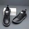 2024 Fashion Sneakers Mens White Shoes Genuine Leather Thick Sole Soft Cow Leather Flat Male Brand Black Footwear