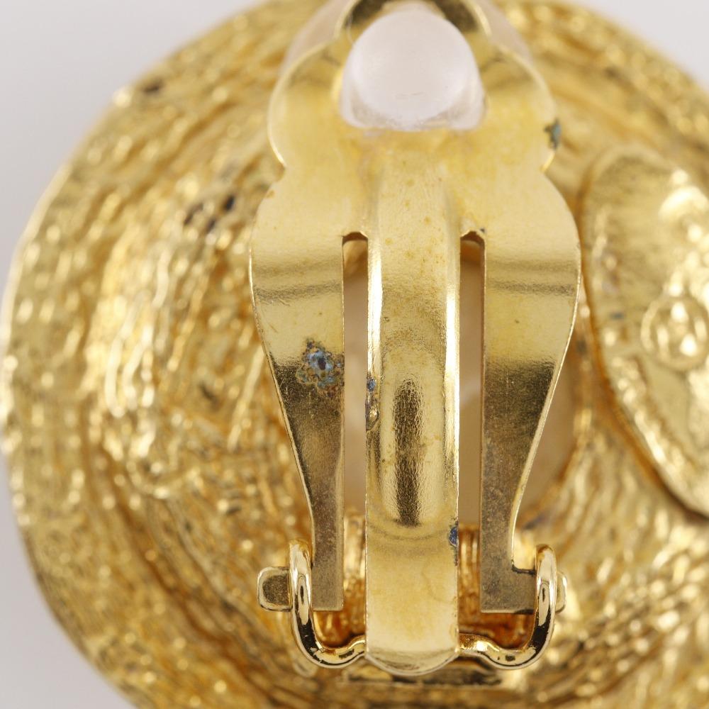 CHANEL Round logo Earring vintage Plated Gold/Fake pearl 21.8g Women Used