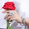 WWJ Super Luxury Zirconia Large Golden Color Geometric Flower Wedding Ring Bangle Sets