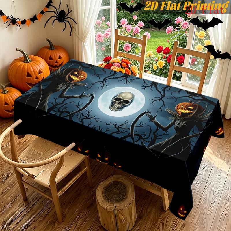 2D Plane - 1-piece rectangular tablecloth - Horrifying Full Moon Skull Lantern Pumpkinifying 2D Printed Tableclothzyc