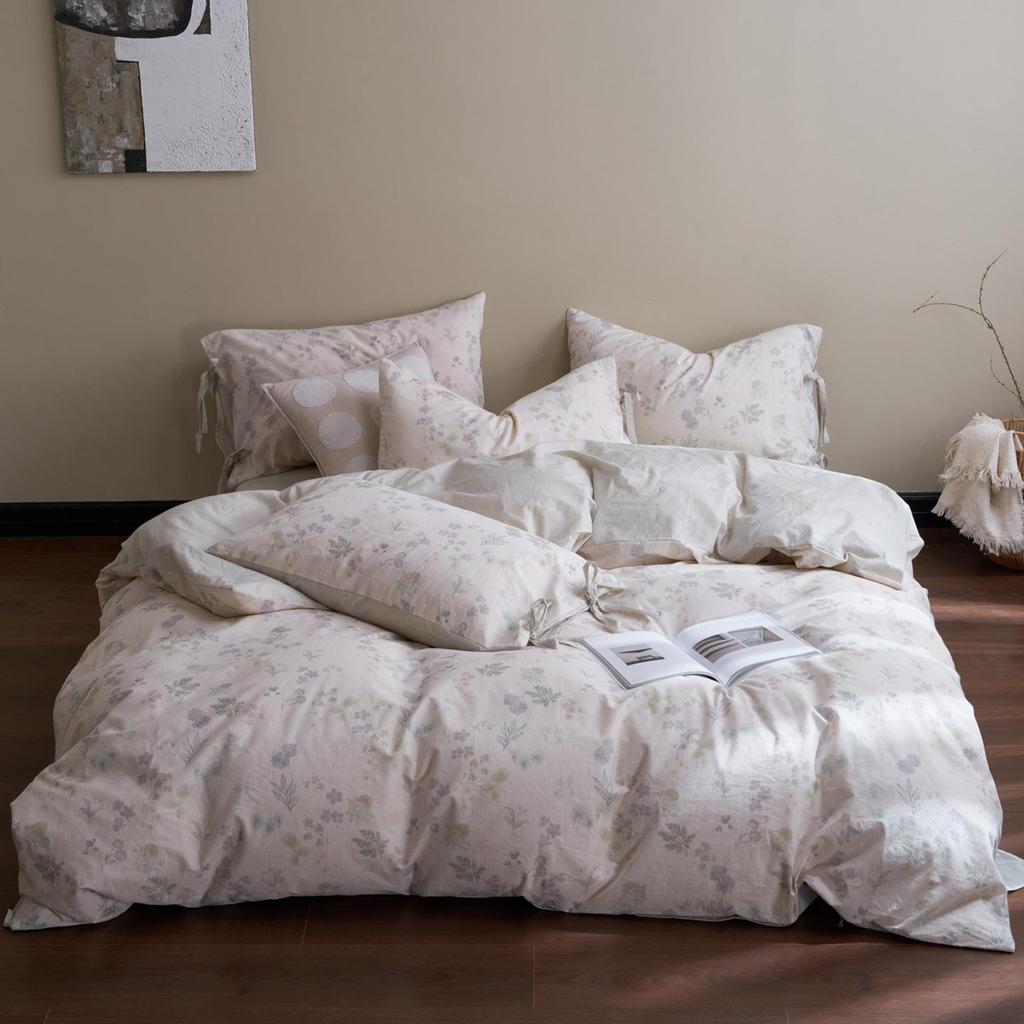 New 2026 A-Class Cotton Linen Digital Print 4-Piece Bedding Set: Fitted Sheet, Duvet Cover, Bed Sheet