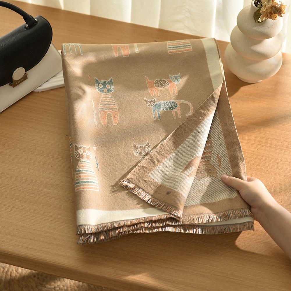 Luxury Butterfly Print Faux Cashmere Scarf: Warm, Stylish Color-Block Shawl for Women, Perfect Winter Neck Warmer