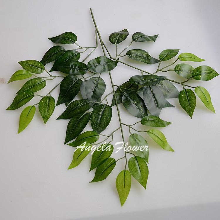 12PCS Green Plants Artificial Banyan Leaf Branch Plastic Tree Rattan Landscaping Accessories Wedding Garden Home Christmas Decor