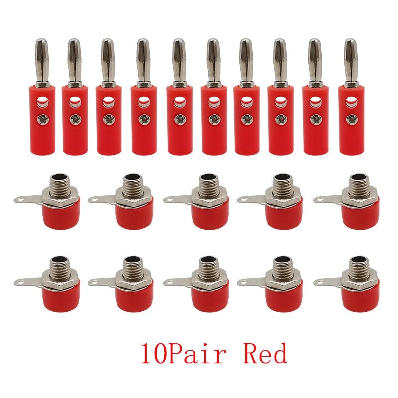 10Pair Silver 4mm Banana Plug Male and Female 4mm Banana Jack Panel Mount Banana Socket Terminal Connector Adapter Red Black