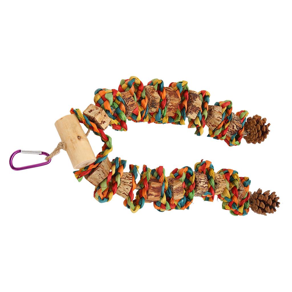 Parrot Chewing Toy Beak Grinding Safe Log Nut Pine Cone Corn Leaf Hanging Bird Cage Toys for Medium Large Birds Colorful