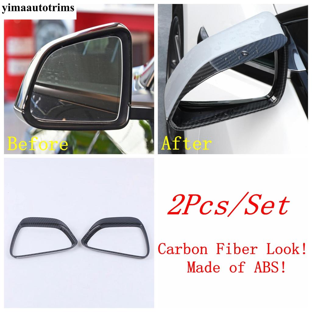 Side Rearview Mirror Cap Rain Shade Rainproof Eyebrow Cover Trim Chrome / Carbon Fiber Accessories For Tesla Model 3 2018 -