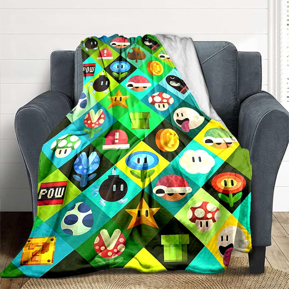 1pc Mario Flannel Blanket, Soft Skin Friendly with Digital Printing, Various Sizes Available for Family, Friends, Birthday