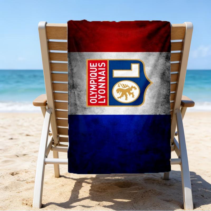 Lyon Football Crest Printed Beach Towel, Super Soft Microfiber, Perfect Gift Birthday, for Pool, Beach, Travel, for Family and Friends