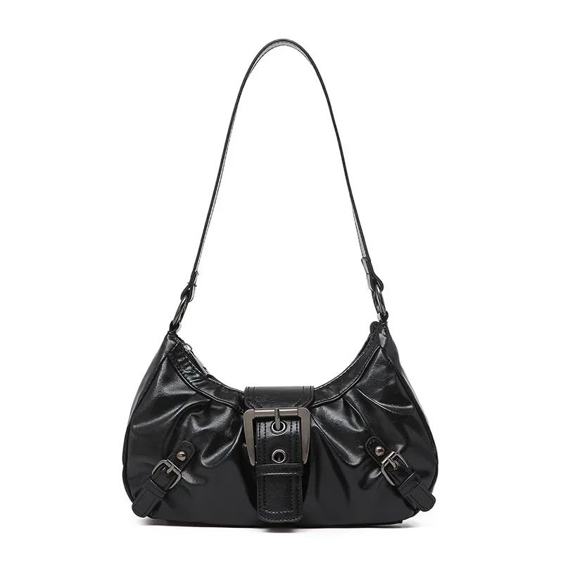 

Maillard Style Y2K Vintage Leather Shoulder Bag Trendy Saddle Bag with Rivet Belt Spicy Girl Retro Handbag for Fashion-conscious 26x16x8cm