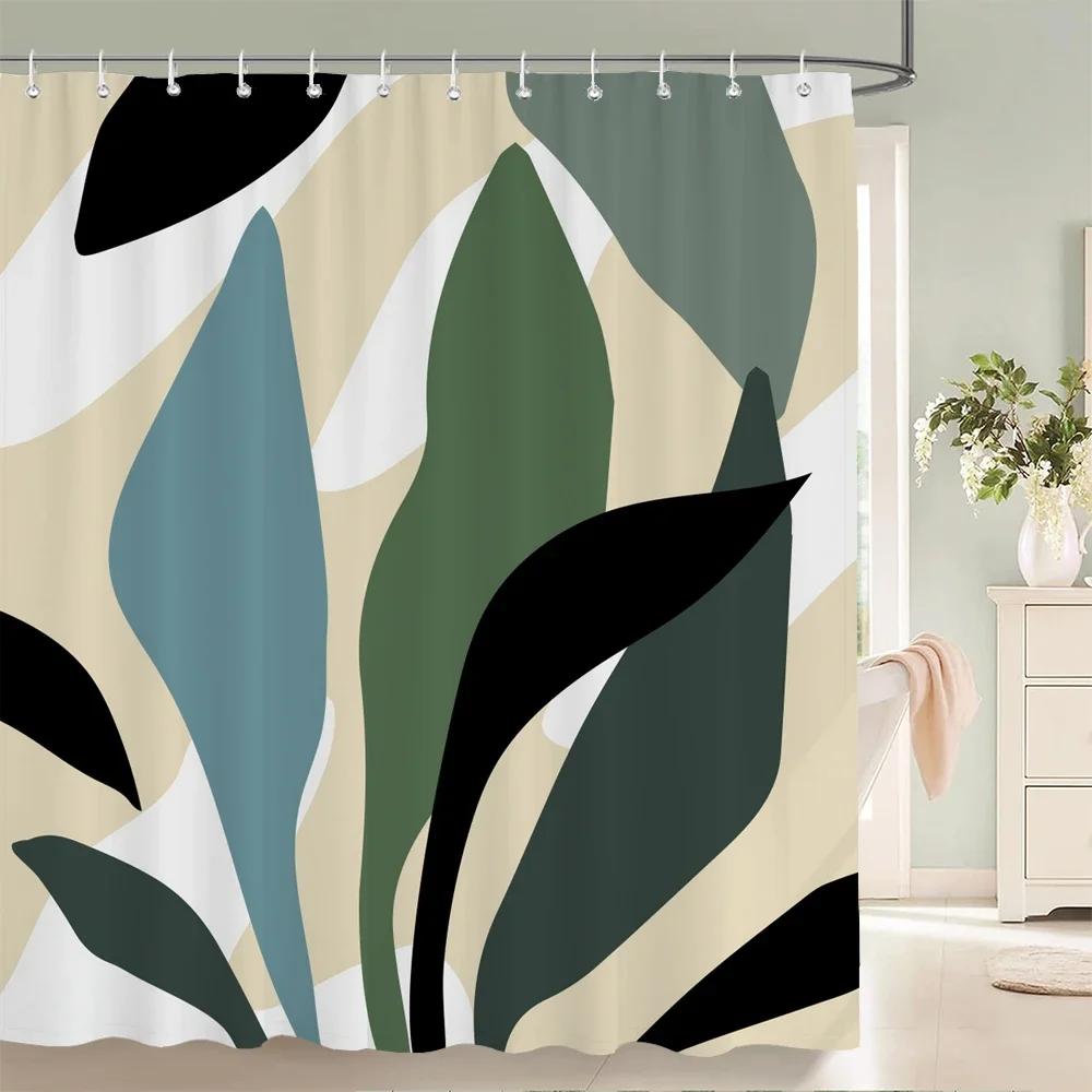 Nordic Wind Shower Curtain Rustic Geometric Morandi Color Shower Curtains Abstract Print Fabric Bathroom Bath Curtain With Hooks