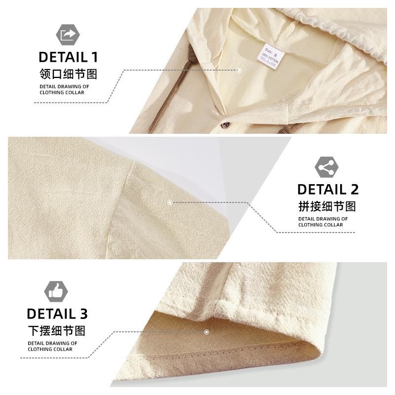 Tk American Summer Thin Breathable Linen Ami Kaji Loose Hooded Men'S Short Sleeve Shirt