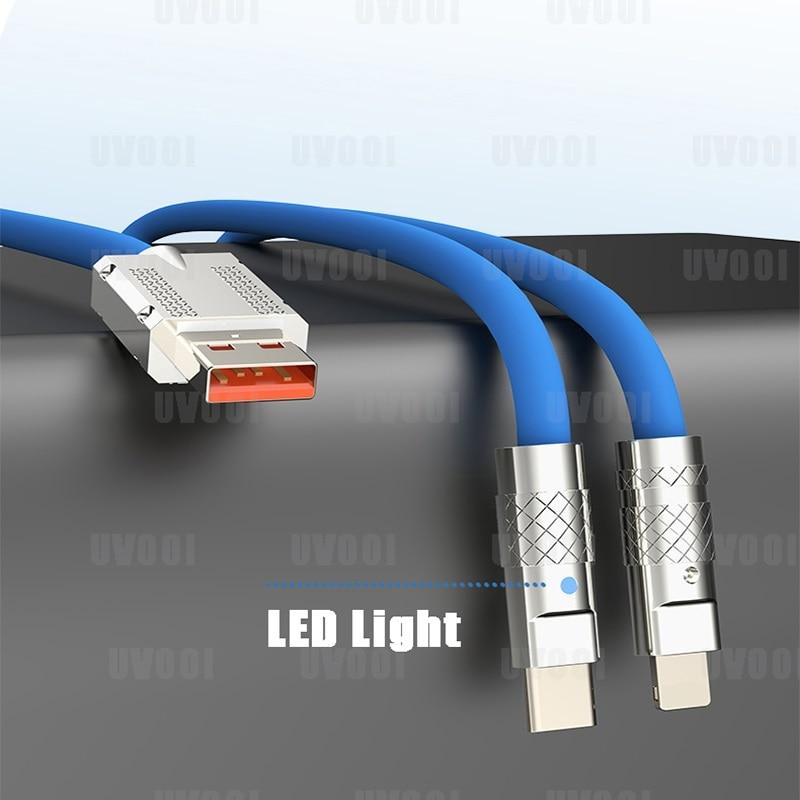 FONKEN 2 In 1 Type C 66W Liquid Silicone Fast Charging Cable For Samsung Xiaomi Zinc Alloy Lightning Charge Cable For iPone 14 Pro Max