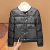 Womens Lightweight Down Inner Layer Jacket Slim Fit Long Sleeve Round Neck Short Length No Collar