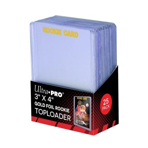 Ultra Pro Regular Top Loader Pack with Gold Rookie Foil Print 81180 - 25 Top Loaders per Pack (50 Total) - Standard Size for Baseball, Basketball, Foo