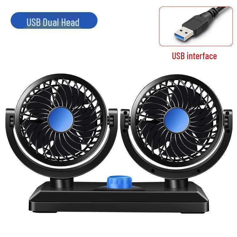 Portable Dual-Head USB Car Fan for Summer - Adjustable Mini Truck Fan